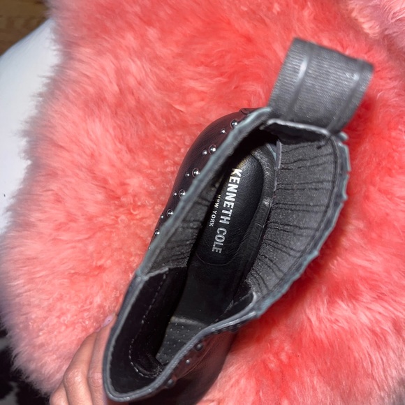 Black Leather studded Kenneth Cole moto heeled boots - Picture 2 of 6